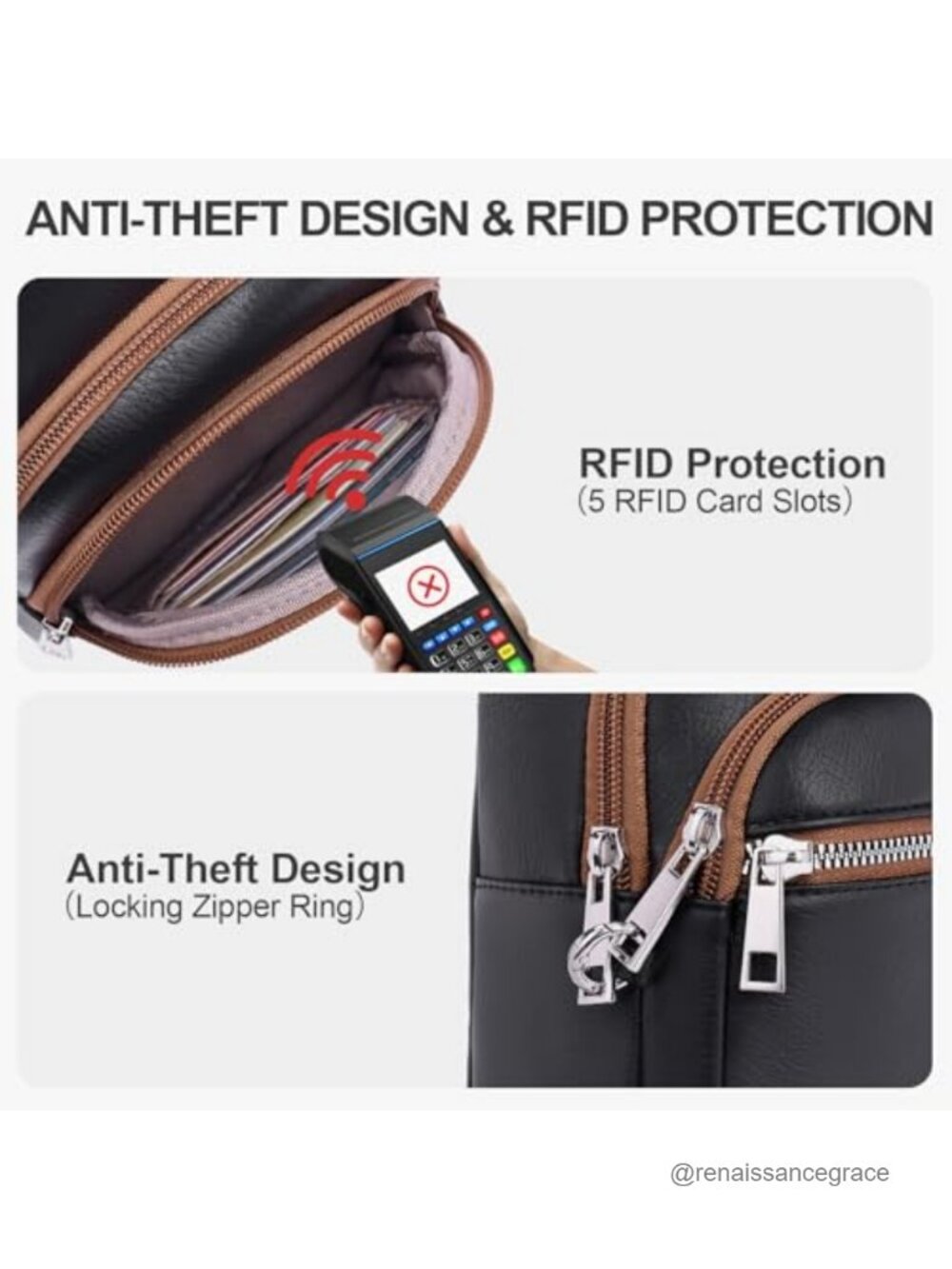 Anti Theft Crossbody Bag Vegan Leather RFID Travel Chest Sling